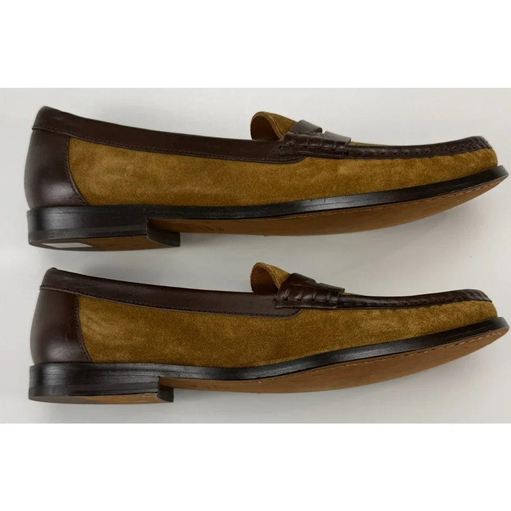 Polo Ralph Lauren Mens 9.5 B Suede Leather Penny Loafers Brown Made Spain